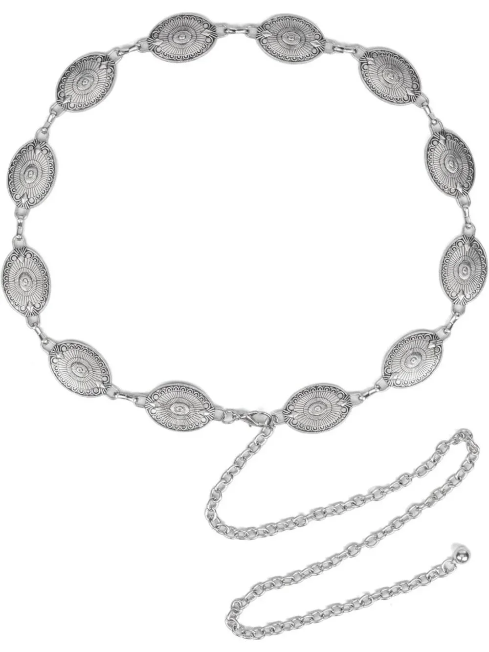 Women's Solid Silver Metal Belt Concho Belt Cowgirl Boho Vintage Chain Belt